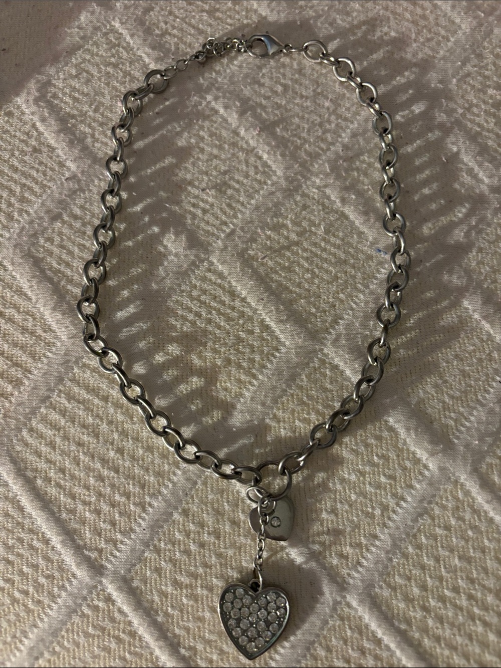 Silver Chain Necklace with Pave Heart Charm